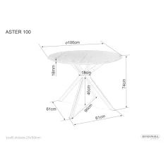 Aster asztal, 100X100, matt fekete, tölgy