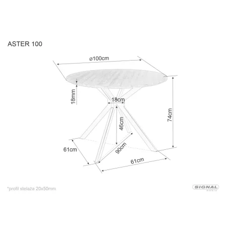 Aster asztal, 100X100, matt fekete, tölgy