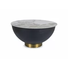   Ciprusi dohányzóasztal A, 73X73, matt fekete + szálcsiszolt arany, fehér fényes márványhatású