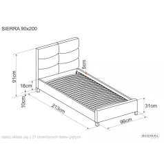 Sierra bársony ágy, 90x200, tölgy, bézs