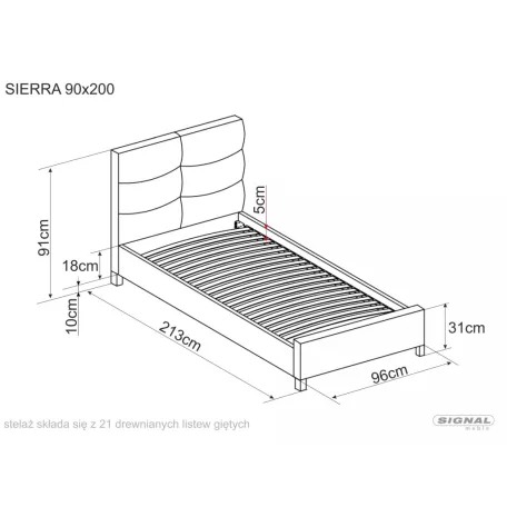 Sierra bársony ágy, 90x200, tölgy, bézs