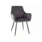Fig bársony szék, matt fekete, szürke