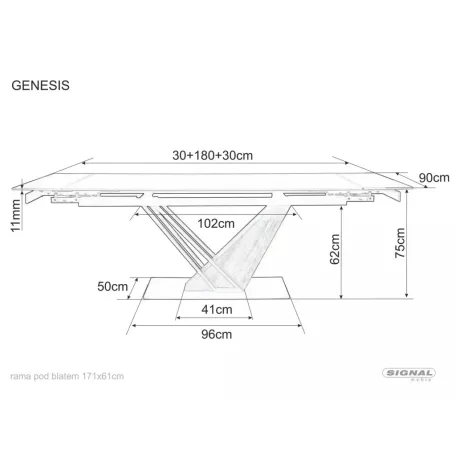 Genezis asztal, 180X90, matt fehér / tölgy, matt fehér