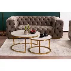 Portafino A asztal szett, 60X60, aranysárga, fehér fényes