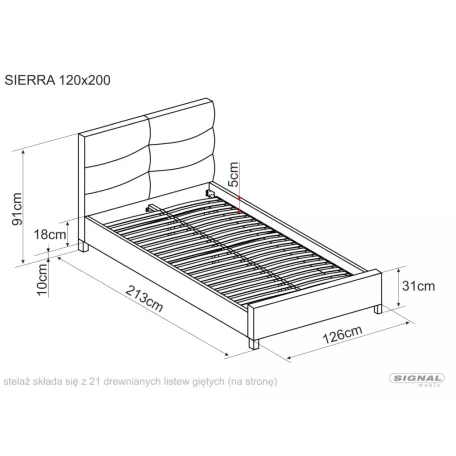 Sierra bársony ágy, 120x200, tölgy, bézs