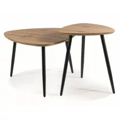   Twin Ikerdohányzóasztal szett, 60X60, fekete, kézműves tölgy