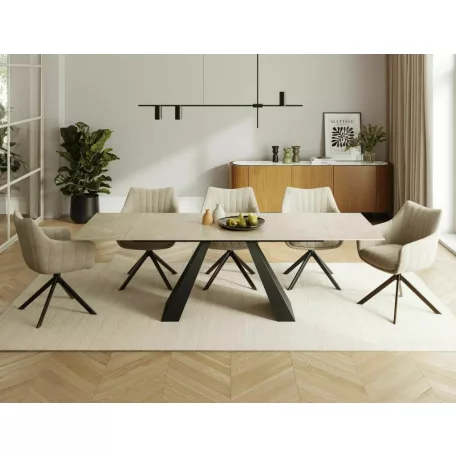 Salvadore kerámia gyémánt krém asztal, 160X90, matt fekete, krém matt