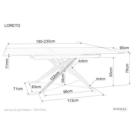 Loreto kerámia Ossido Bruno asztal, 180X90, tölgy, matt barna