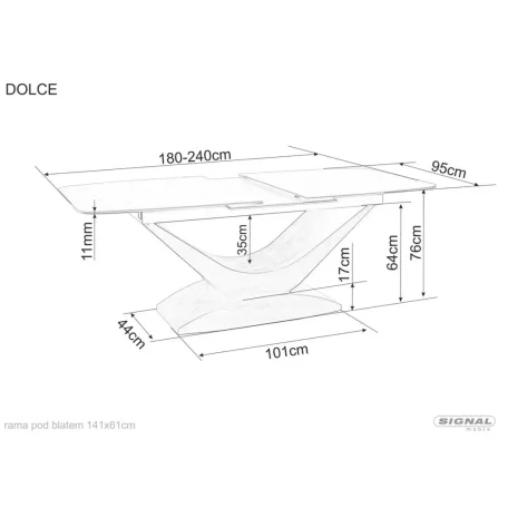 Dolce kerámia asztal, 180X95, tölgy, matt fehér