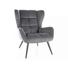 Louis bársony karosszék, matt fekete, szürke