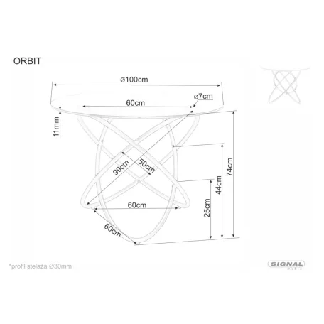 Orbit asztal, aranysárga, üveg