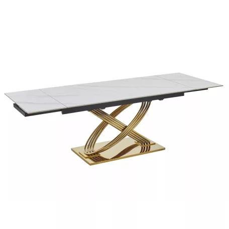 Hermész II. asztal, 160X90, aranysárga, fehér fényes, márványhatású