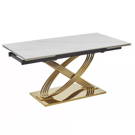 Hermész II. asztal, 160X90, aranysárga, fehér fényes, márványhatású