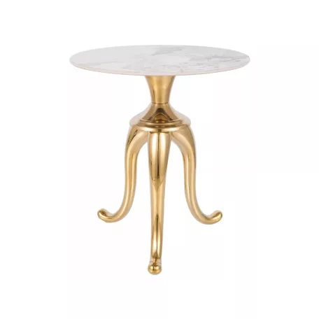 Kígyó dohányzóasztal, aranysárga, fehér fényes, márványhatású