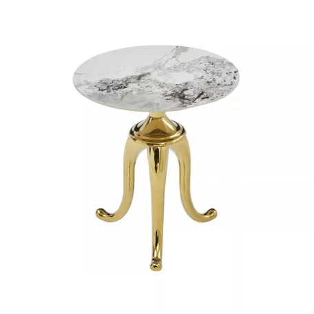 Kígyó dohányzóasztal, aranysárga, fehér fényes, márványhatású