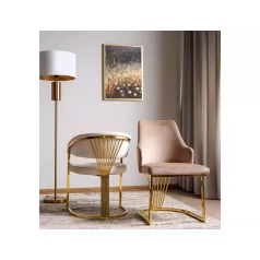 Korona bársony szék, aranysárga, bézs