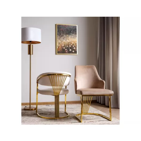 Korona bársony szék, aranysárga, bézs