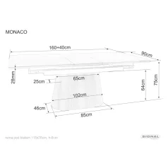 Monaco asztal, 160X90, tölgy, travertin bézs matt