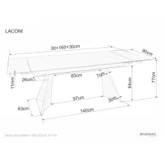 Laconi asztal, 160X90, matt fekete, matt fehér