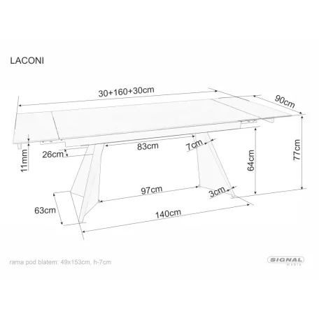 Laconi asztal, 160X90, matt fekete, matt fehér