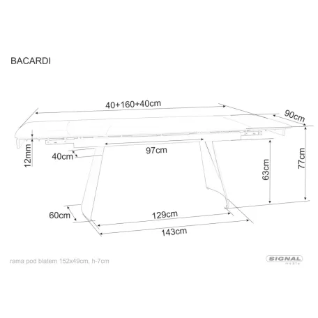 Bacardi asztal, 160X90, matt fekete, matt fekete