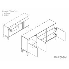   Frost K1 fiókos szekrény, 180X40, piszkosfehér, törtfehér + alpesi tölgy