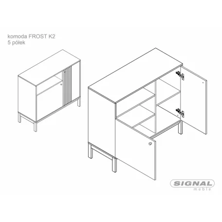Frost K2 Fiókos Komód, 100X40, piszkosfehér, törtfehér + alpesi tölgy
