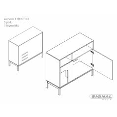   Frost K3 fiókos szekrény, 100X40, piszkosfehér, törtfehér + alpesi tölgy