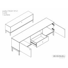   Frost RTV1 TV-szekrény, 180X40, piszkosfehér, törtfehér + alpesi tölgy