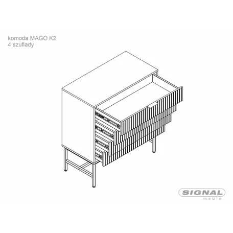 Mago K2 fiókos komód, 80X40, fekete, tölgy + matt kökény