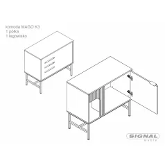   Mago K3 fiókos komód, 80X40, fekete, tölgy + matt kökény