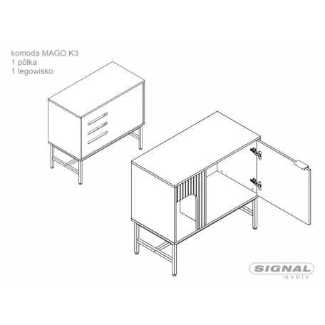 Mago K3 fiókos komód, 80X40, fekete, tölgy + matt kökény