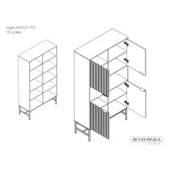 Mago R1 polc, 100X40, fekete, tölgy + matt kökény