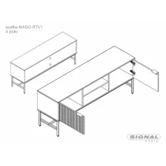   Mago RTV1 TV-szekrény, 150X40, fekete, tölgy + matt kökény