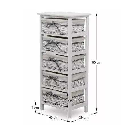 Komód, 5 fiókos, régi fehér, RUBY 5