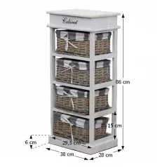 Komód, 4 kosárral, szürke / fehér, MANON 4