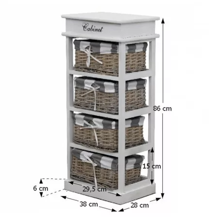 Komód, 4 kosárral, szürke / fehér, MANON 4