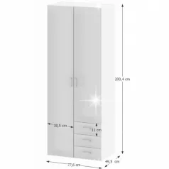 szekrény, 2 -ajtós, fehér extra magasfényű, GWEN 70425