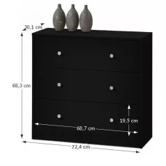 Komód, 3 fiókos, fekete, MAY 3
