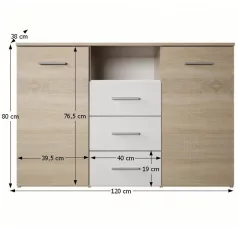 Komód, tölgy sonoma/fehér, GABRIELA