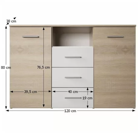 Komód, tölgy sonoma/fehér, GABRIELA