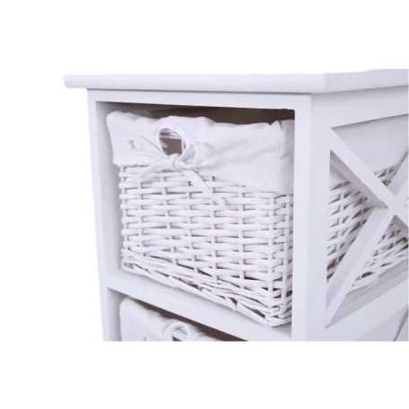Komód, fa/vesszőfonás/szövet, fehér, RAFAELLO 3