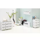 Komód, fa/vesszőfonás/szövet, fehér, RAFAELLO 9