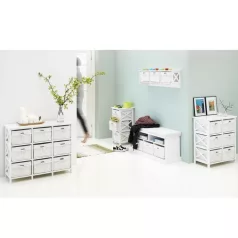 Komód, fa/vesszőfonás/szövet, fehér, RAFAELLO 9