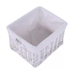 Éjjeliszekrény, fa/vesszőfonás/szövet, fehér, RAFAELLO