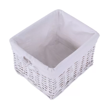 Éjjeliszekrény, fa/vesszőfonás/szövet, fehér, RAFAELLO