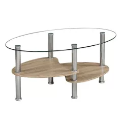   Dohányzóasztal, acél/átlátszó üveg/tölgy sonoma, PANTY NEW