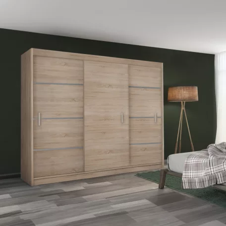 Szekrény tolóajtóval, tölgy sonoma/szürke, MERINA 250