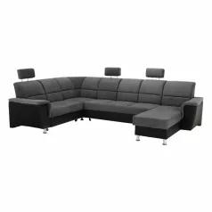   Ülőgarnitúra, műbőr fekete/szövet sötétszürke, balos, SANTIAGO U