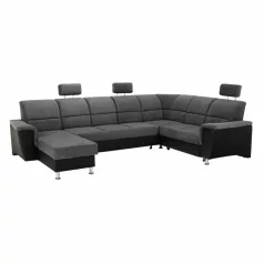   Ülőgarnitúra, műbőr fekete/szövet sötétszürke, jobbos, SANTIAGO U